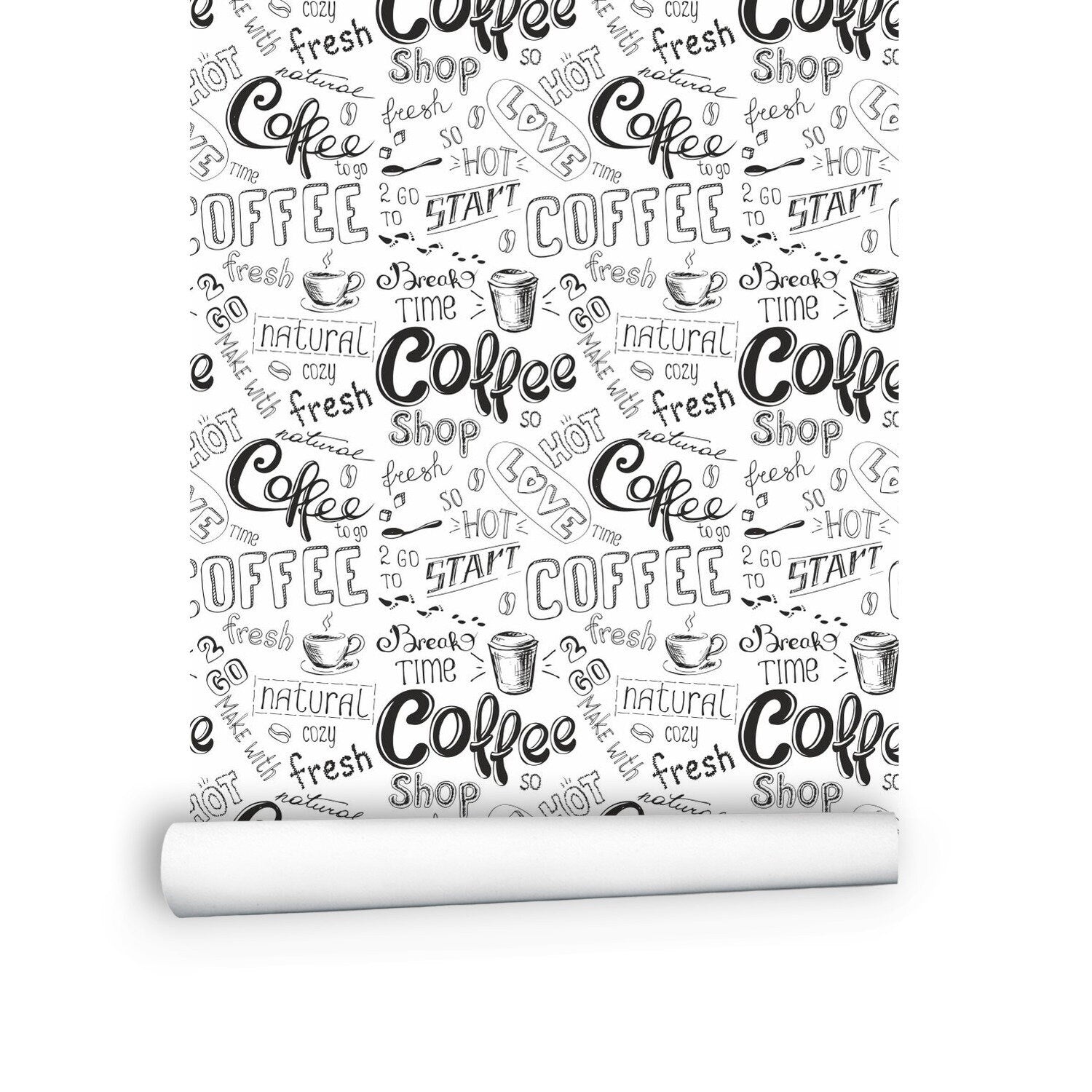 Coffee Black and White Wallpaper Peel and Stick for Kitchen