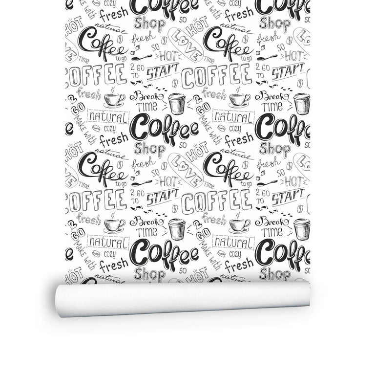 Coffee Black and White Wallpaper Peel and Stick for Kitchen