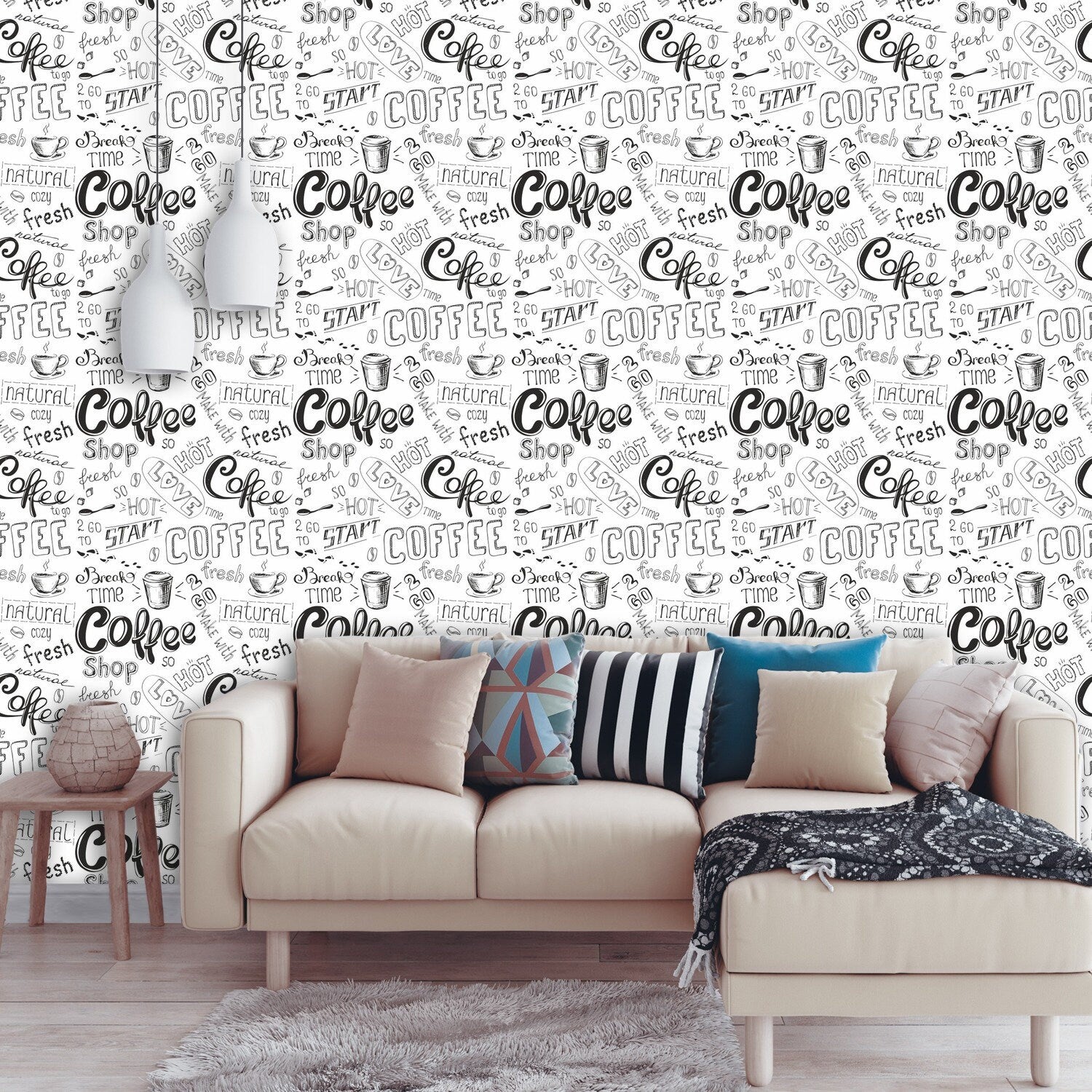 Coffee Black and White Wallpaper Peel and Stick for Kitchen