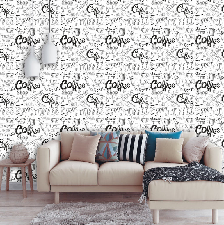 Coffee Black and White Wallpaper Peel and Stick for Kitchen