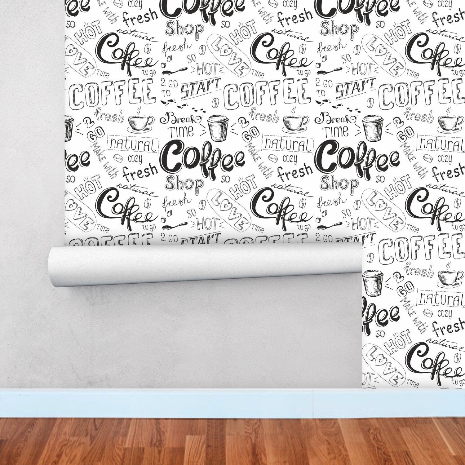 Coffee Black and White Wallpaper Peel and Stick for Kitchen