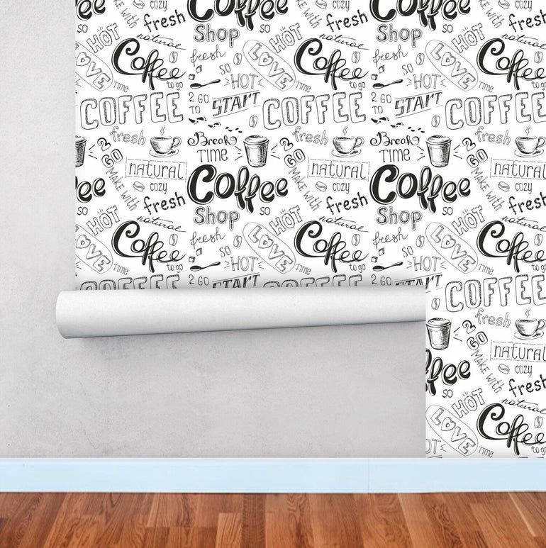 Coffee Black and White Wallpaper Peel and Stick for Kitchen