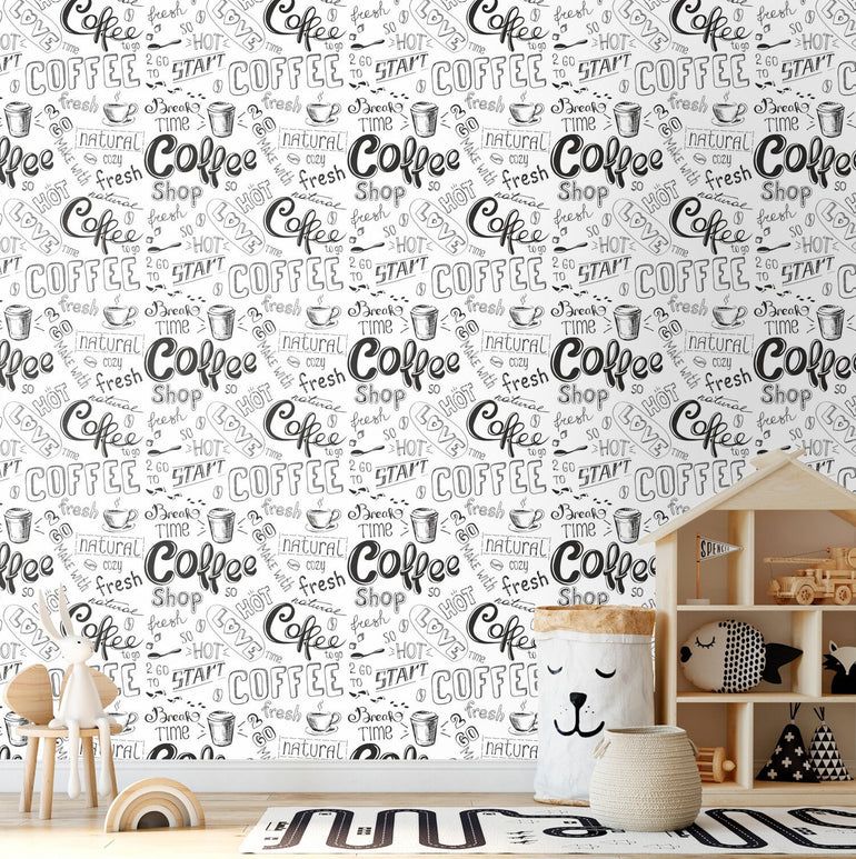 Coffee Black and White Wallpaper Peel and Stick for Kitchen